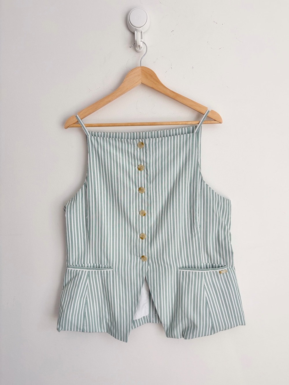Scotch & Soda Green White Pinstripe Button Front Vest Top Preppy Coastal XL